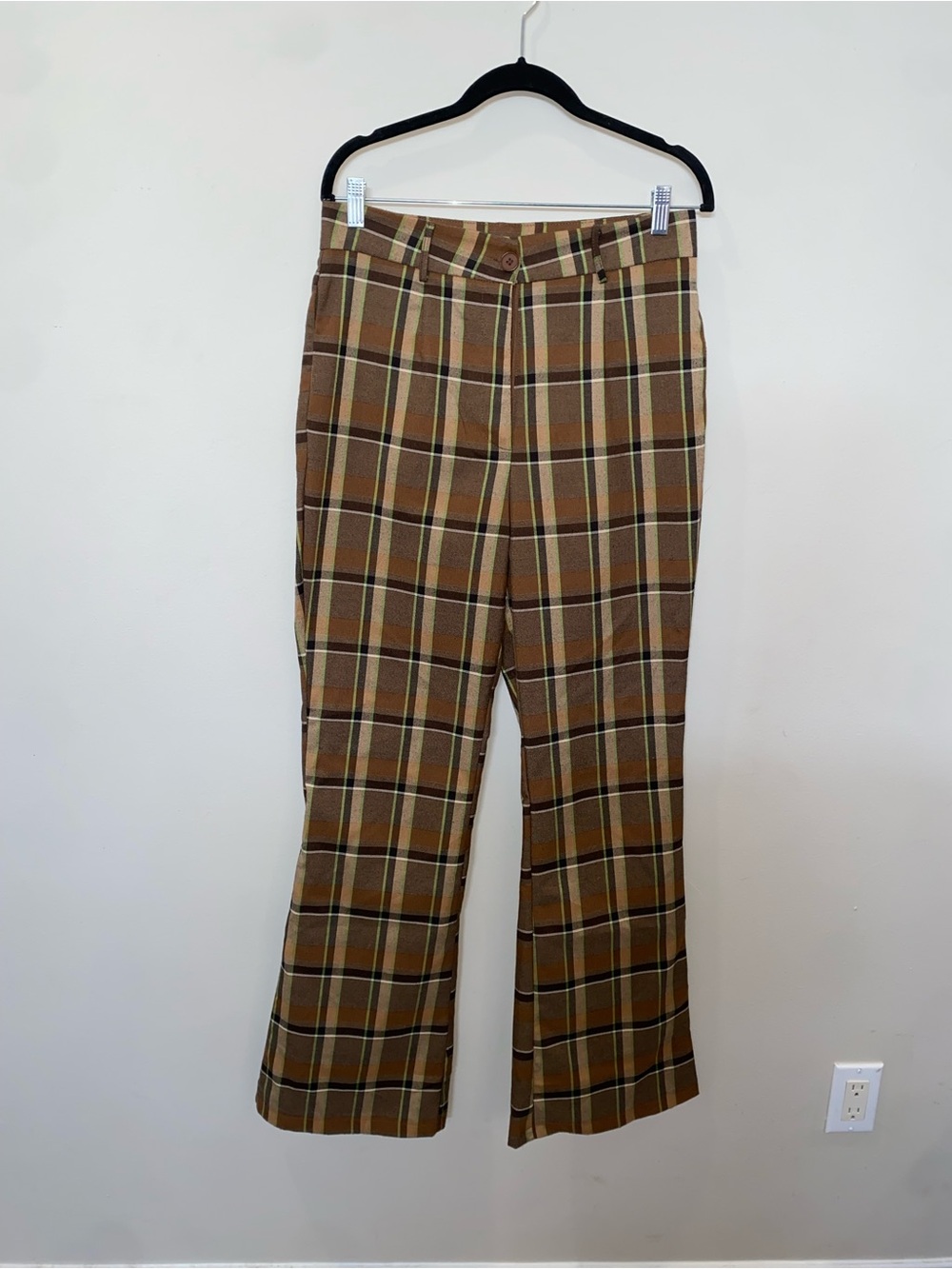 Nasty Gal Brown Plaid Flare Trousers